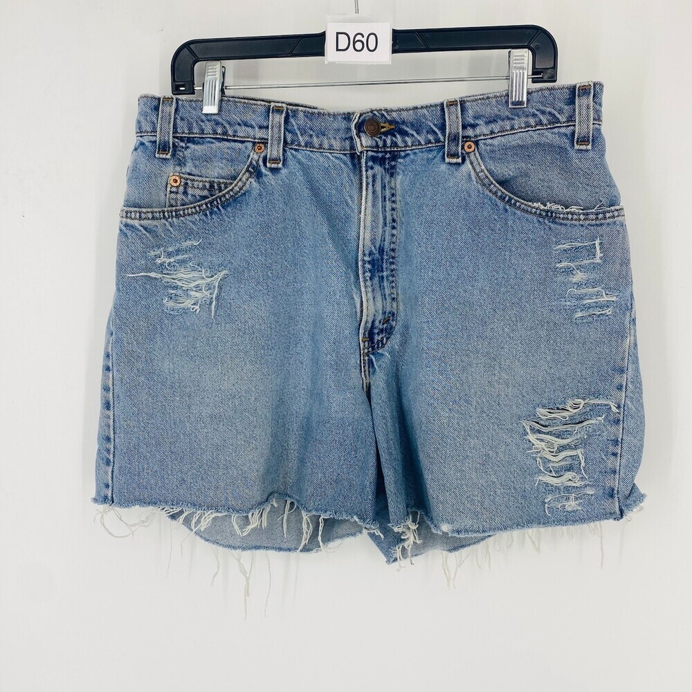 Vintage Levi's Distressed Boyfriend Short Womens 34x11 Blue Cotton Loose Fit USA
